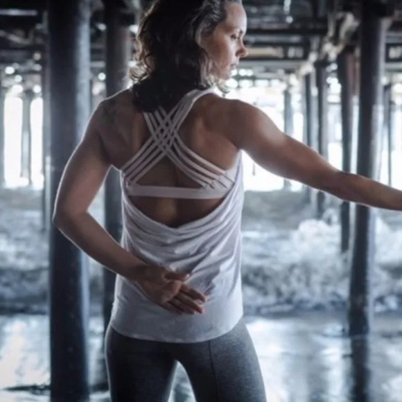 Lululemon Wild Open Back White Striped Tank 6 - Picture 1 of 8